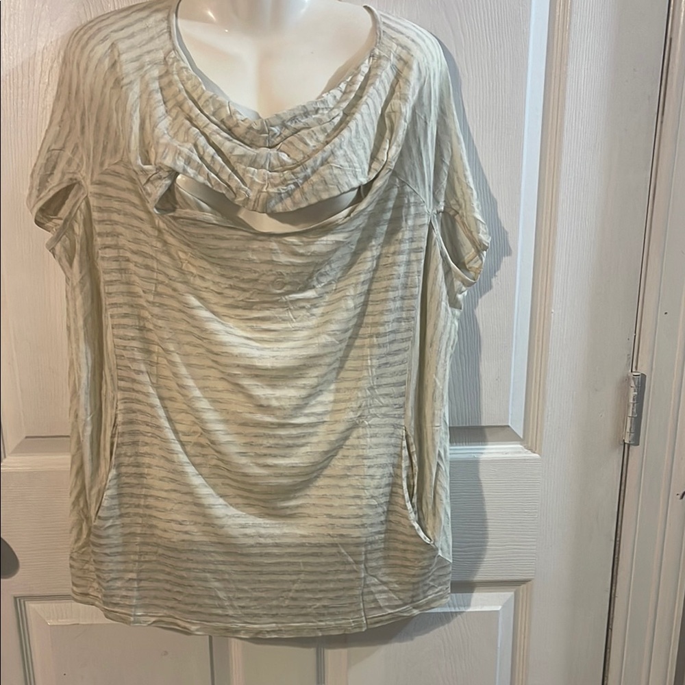 Unique Vintage Beige Striped Blouse